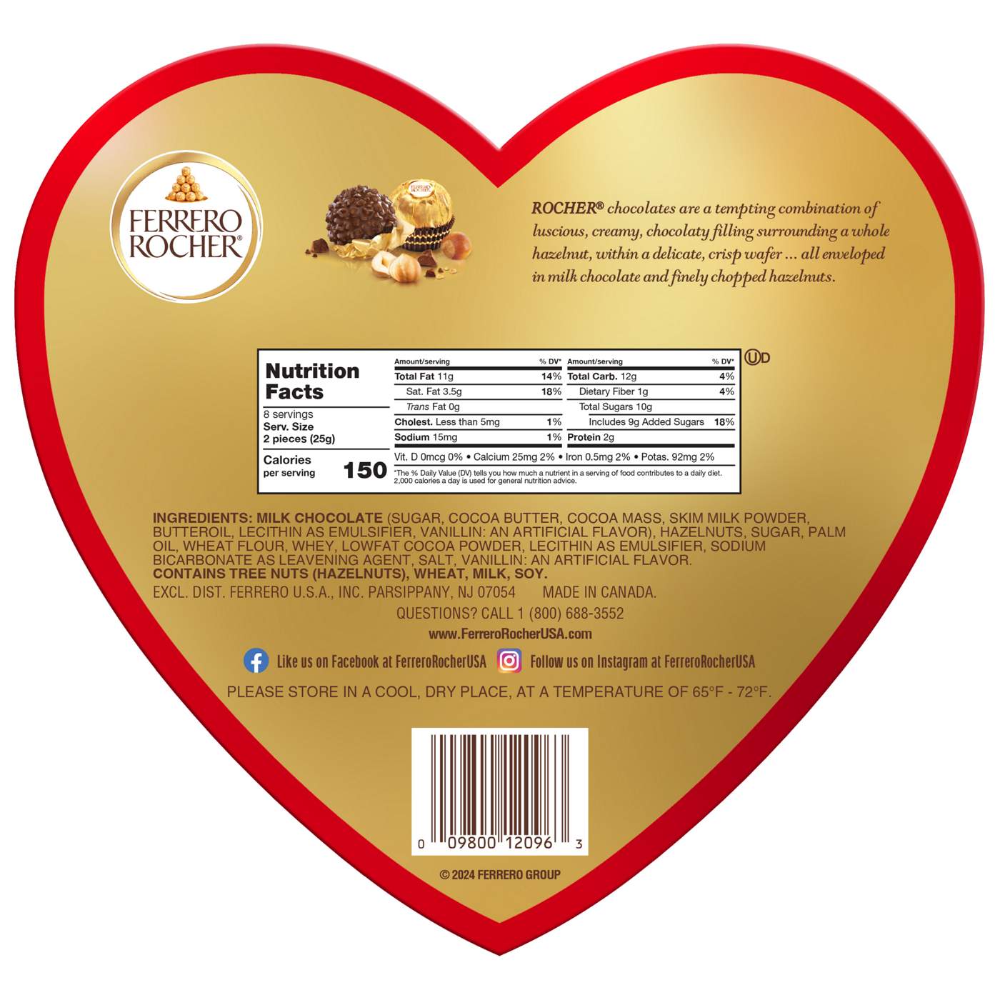 Ferrero Rocher Fine Hazelnut Chocolates Valentine's Heart Gift Box, 16 pc; image 2 of 3