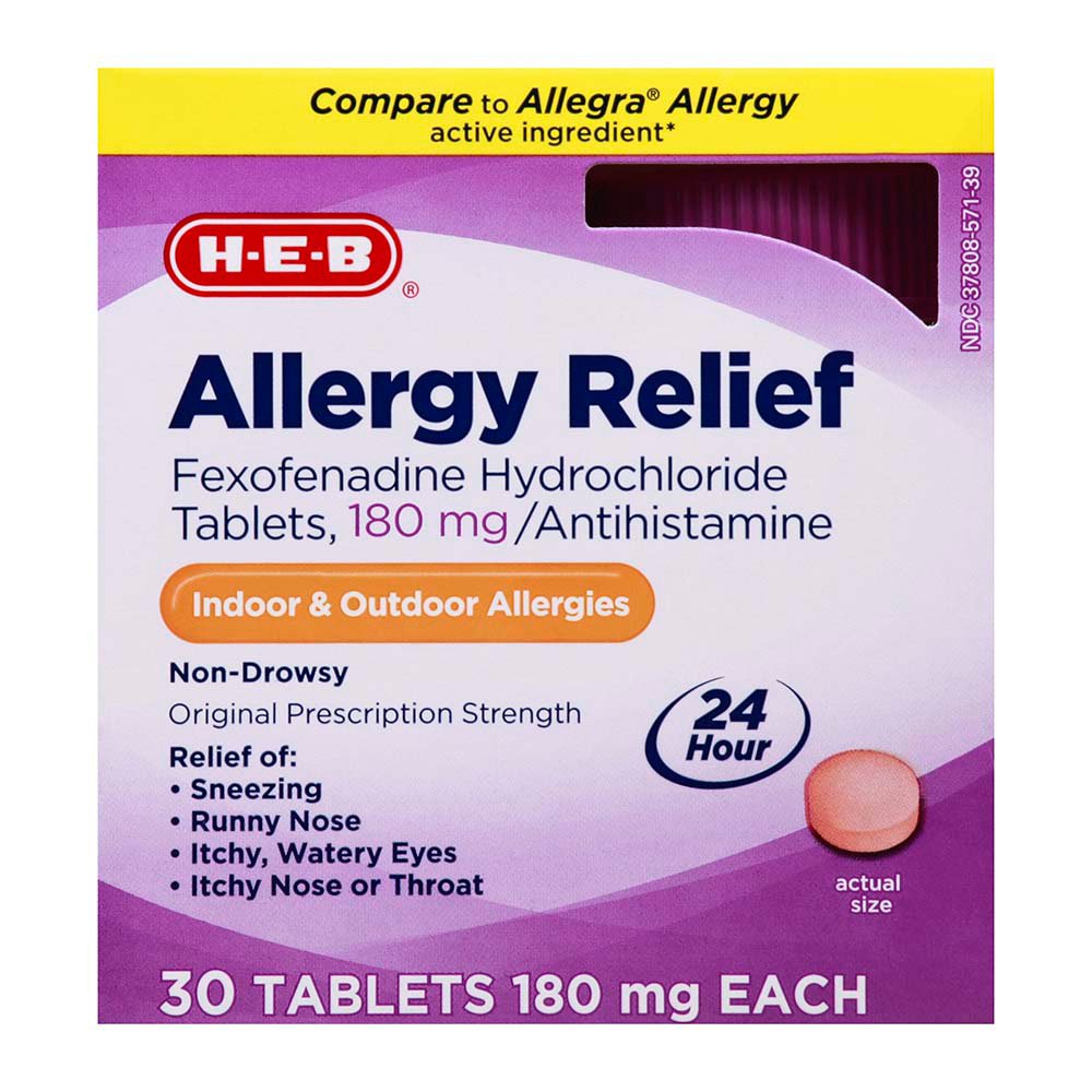 HEB Allergy Relief Fexofenadine 24Hour Tablets 180 mg Shop Sinus