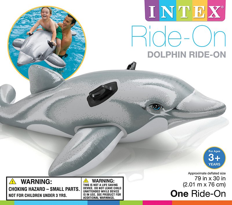 INTEX INFLATABLE RIDE ON DOLPHIN SWIMMING POOL FLOAT FLOATING SWIM AID  KIDS 79" 