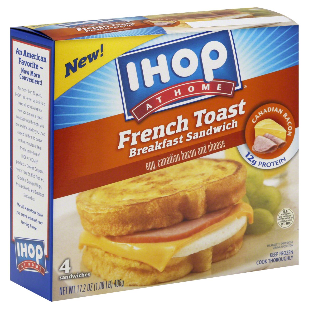 Ihop At Home French Toast Breakfast Sandwich With Egg Canadian Bacon And Cheese Shop Entrees Sides At H E B