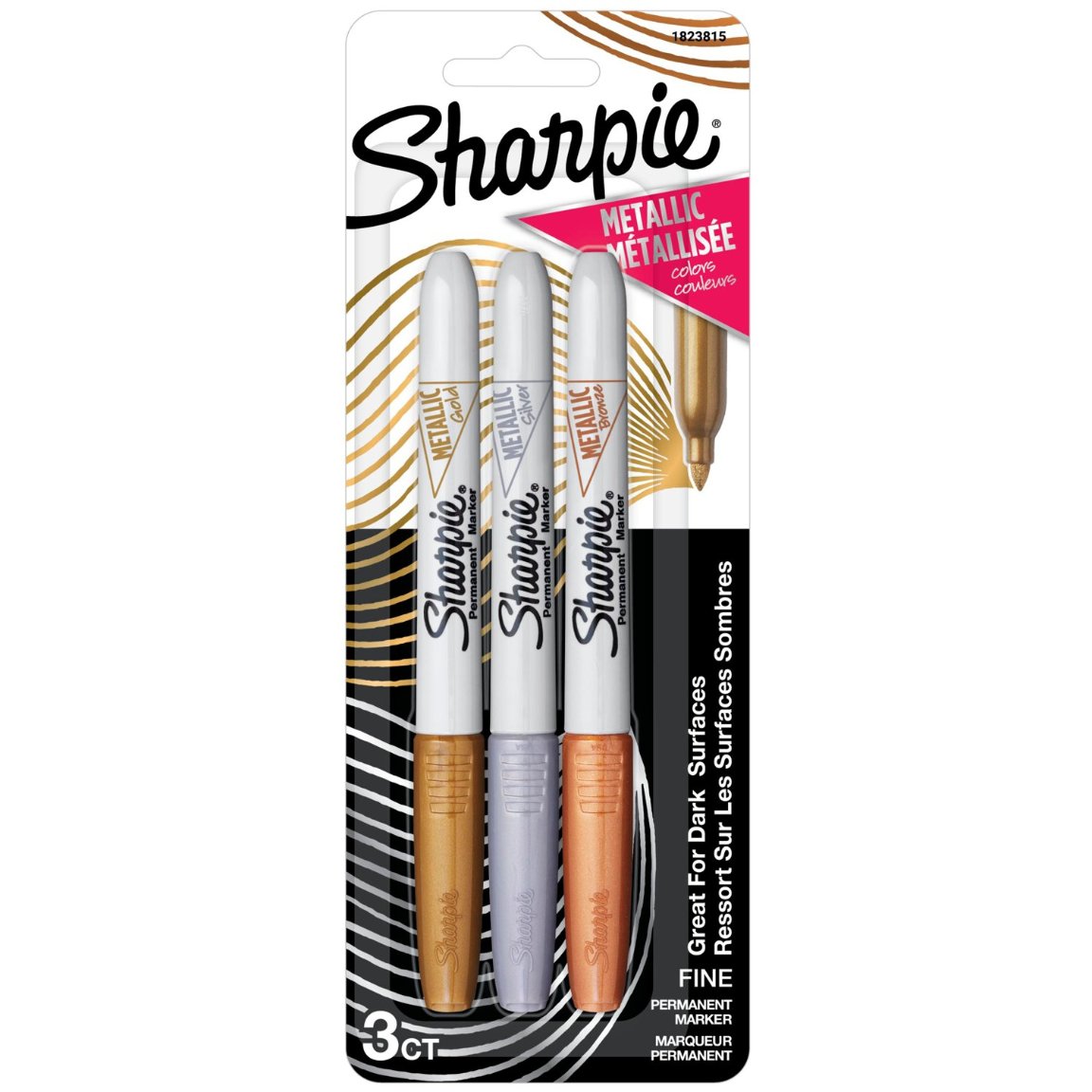 Sharpie 3pk Permanent Markers Fine Tip Metallic Gold/silver/bronze
