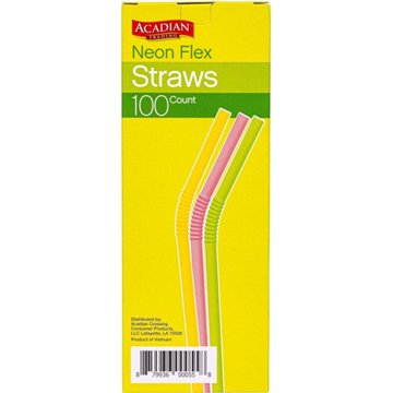 Acadian Trading Neon Flexible Straws, 100 ct