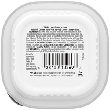 Cesar Wet Dog Food Loaf & Topper in Sauce Easy Peel Trays - Rotisserie Chicken Flavor with Bacon & Cheese