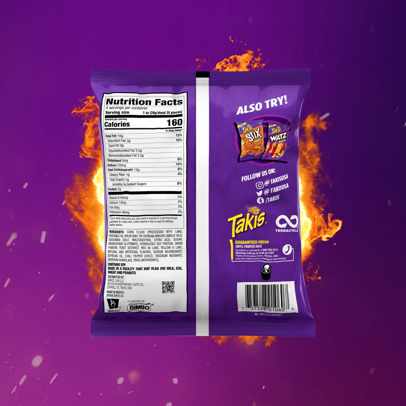 Takis Fuego Stix Snack Size Bag - Hot Chili Pepper & Lime Corn Snack Sticks; image 6 of 7