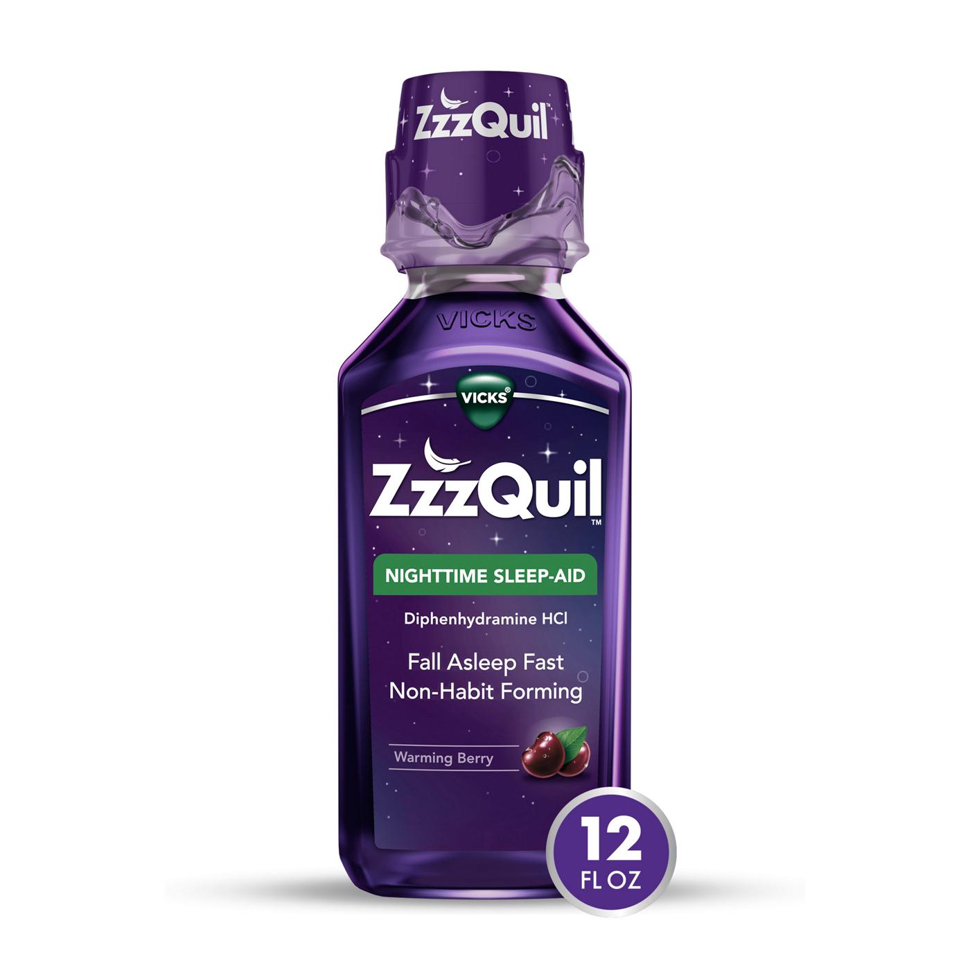 Vicks ZzzQuil Liquid Nighttime Sleep Aid, Warming Berry Flavor; image 1 of 10