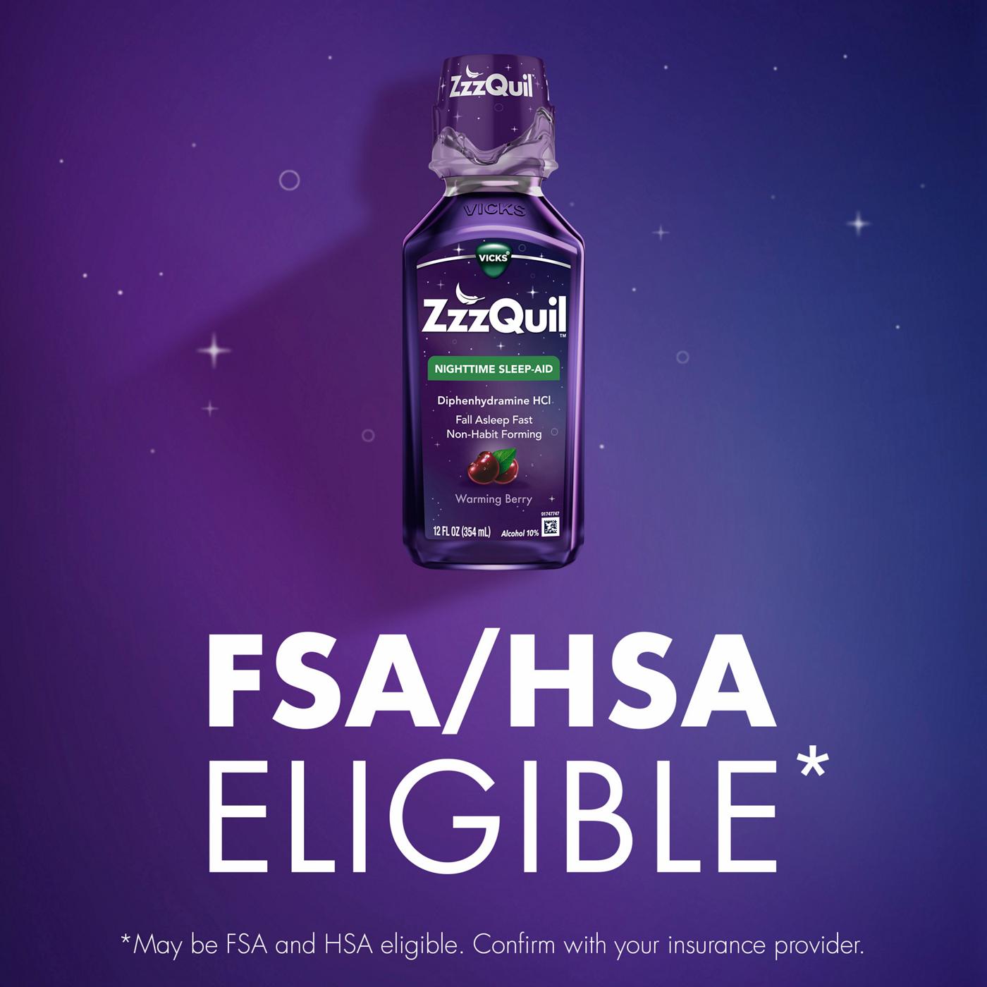 Vicks ZzzQuil Liquid Nighttime Sleep Aid, Warming Berry Flavor; image 5 of 10