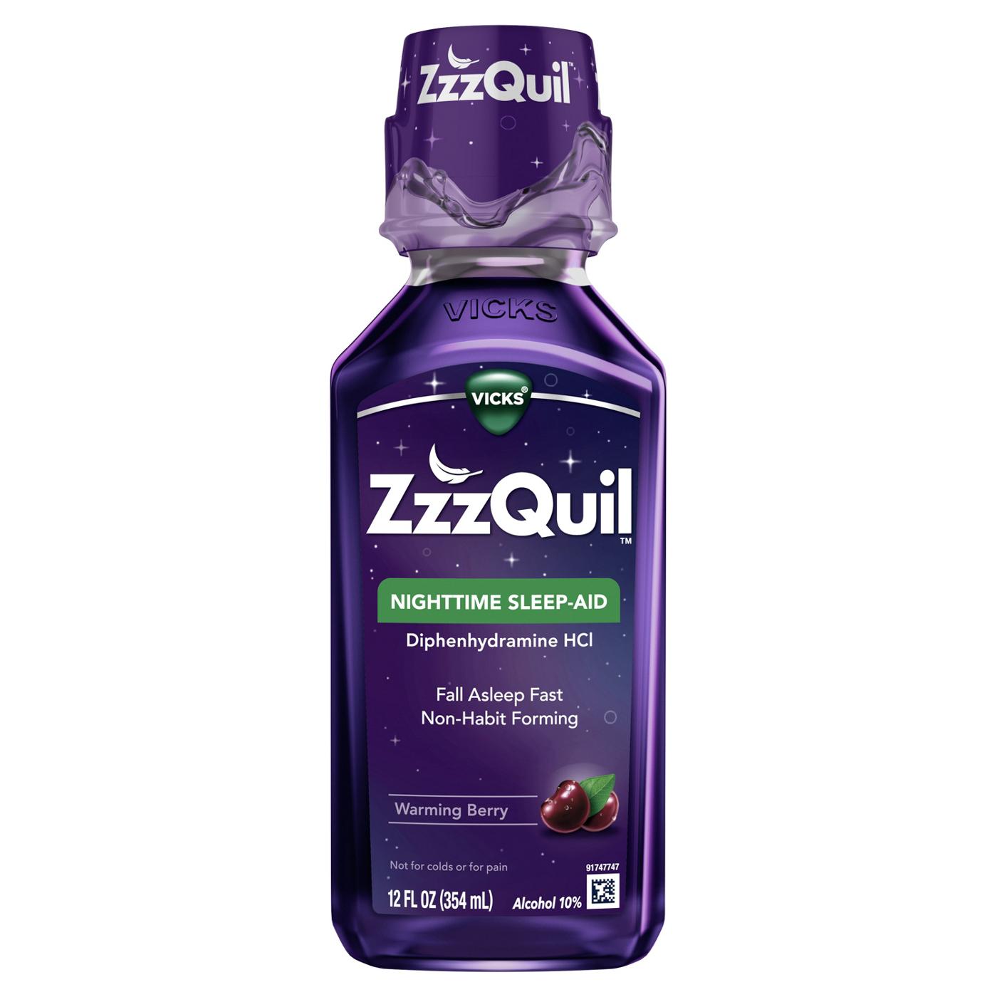 Vicks ZzzQuil Liquid Nighttime Sleep Aid, Warming Berry Flavor; image 6 of 10