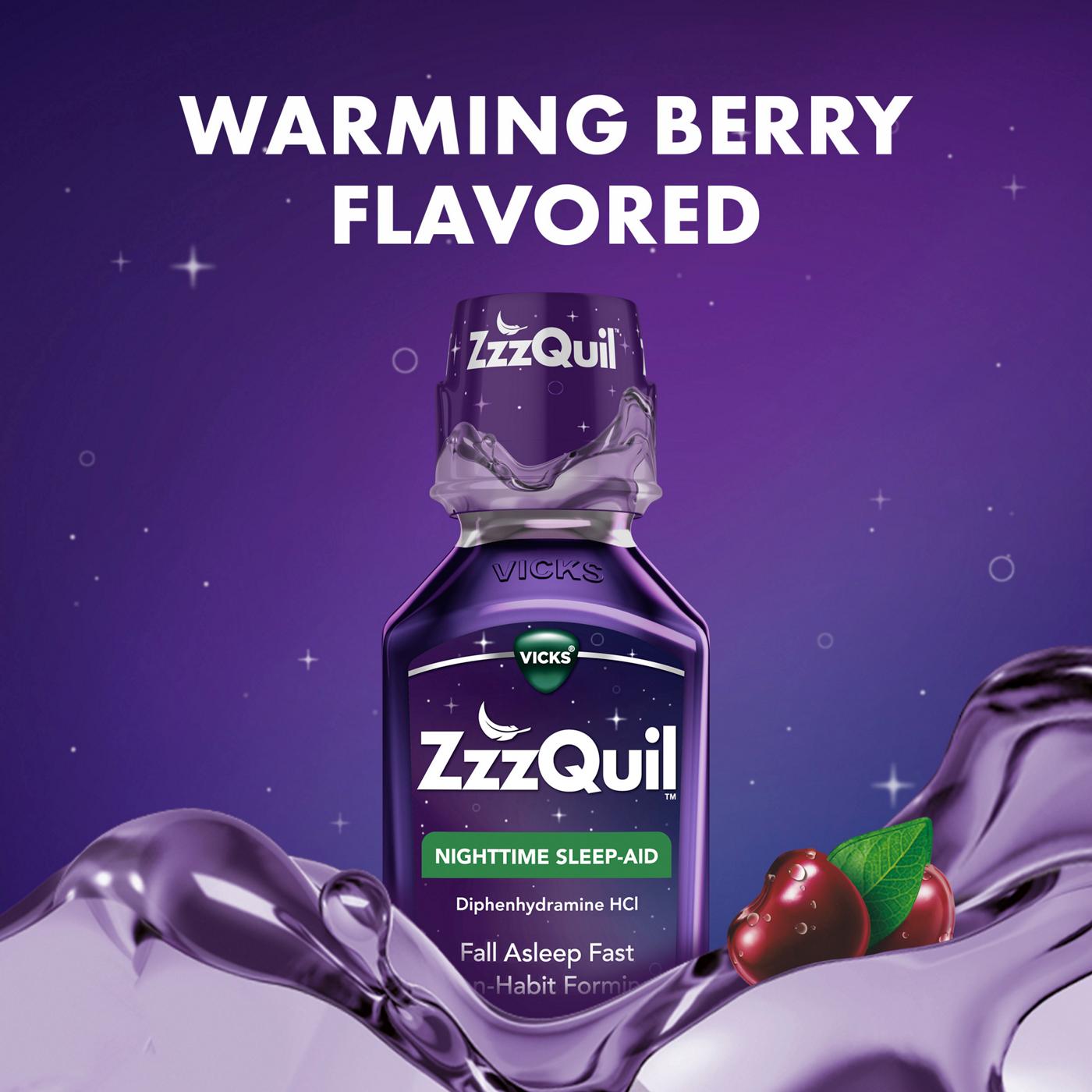 Vicks ZzzQuil Liquid Nighttime Sleep Aid, Warming Berry Flavor; image 7 of 10