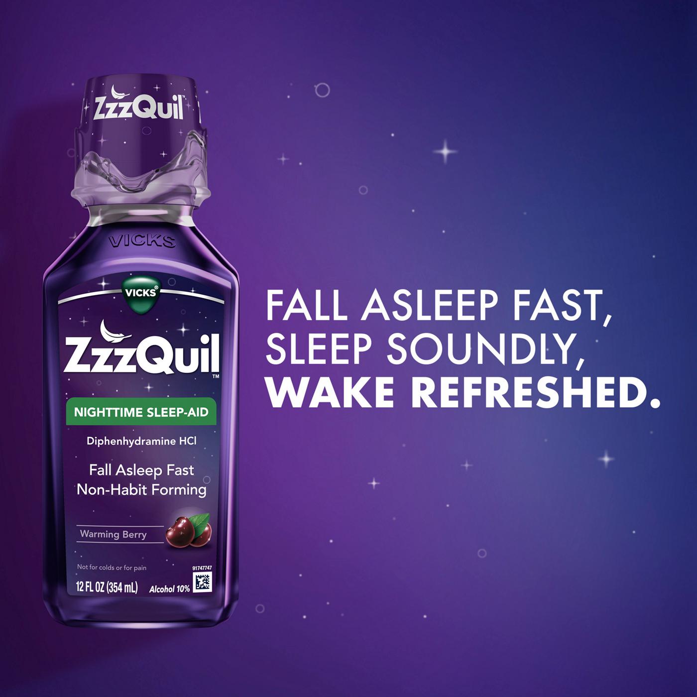 Vicks ZzzQuil Liquid Nighttime Sleep Aid, Warming Berry Flavor; image 9 of 10