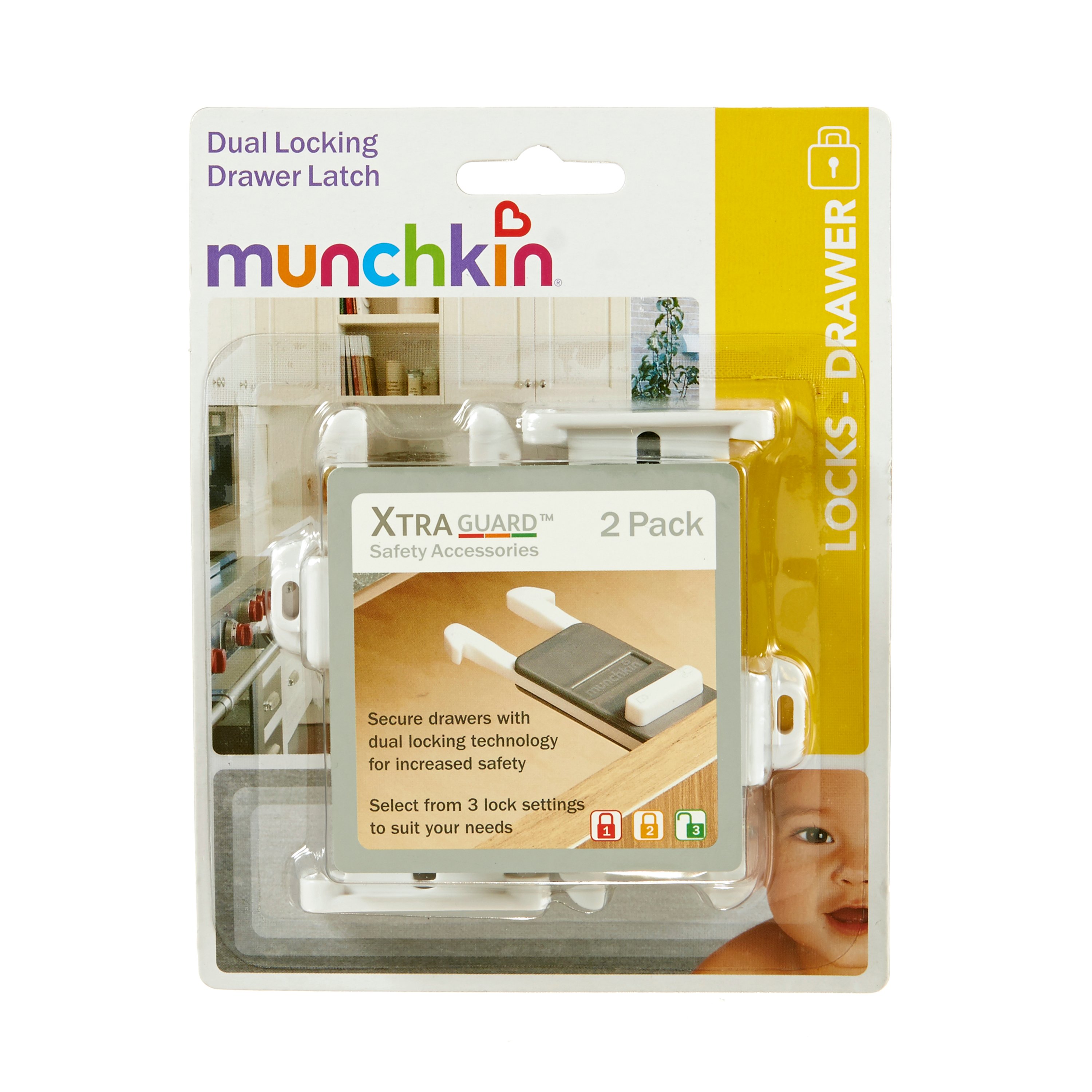 Munchkin Xtra Guard Dual Locking Drawer Safety Latches 2 pack Locks Child Proof 