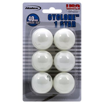 Halex Cyclone White Table Tennis Balls, 6 ct, 40 mm