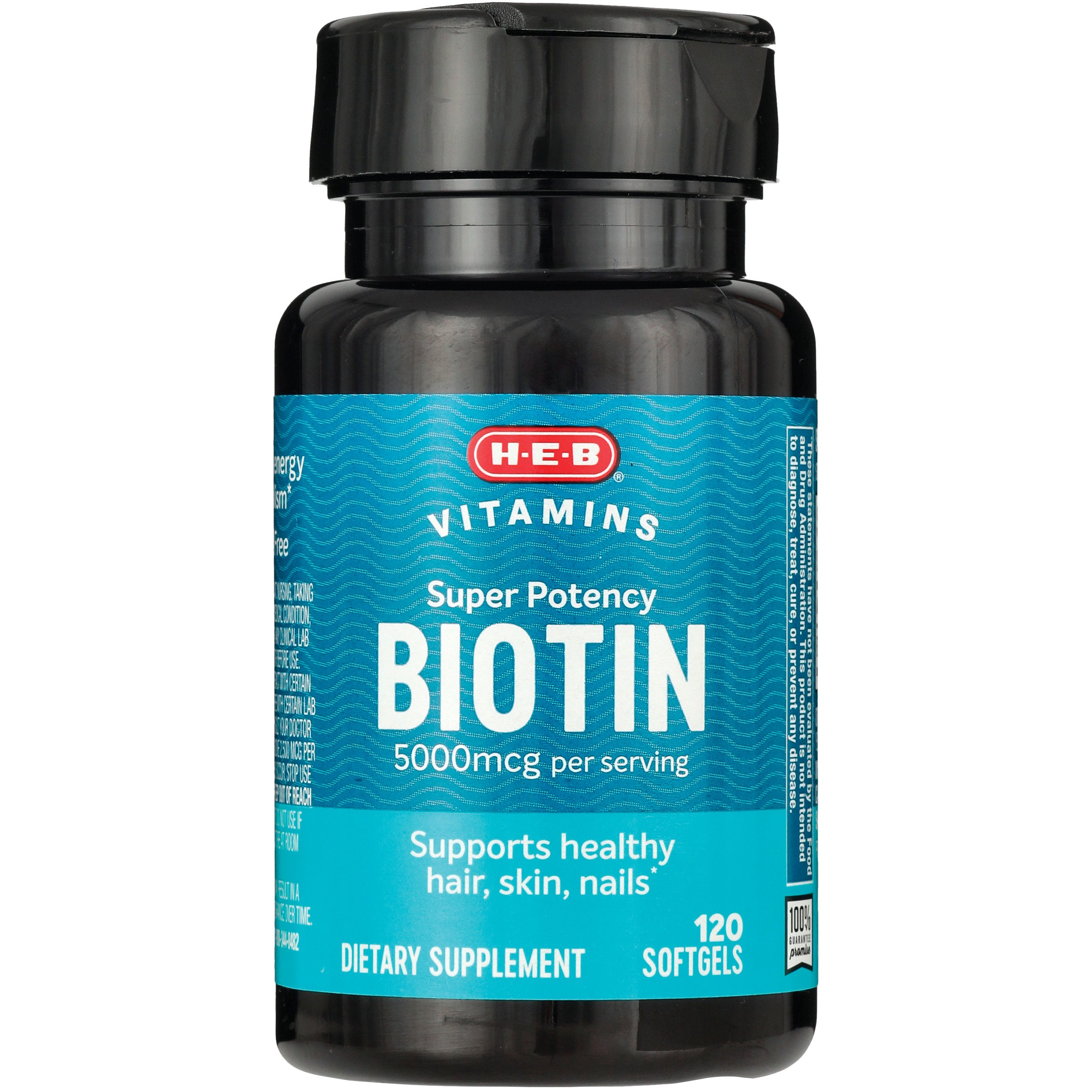 HEB Vitamins Super Potency Biotin Softgels - 5,000 mcg - Shop Vitamins A-Z  at H-E-B