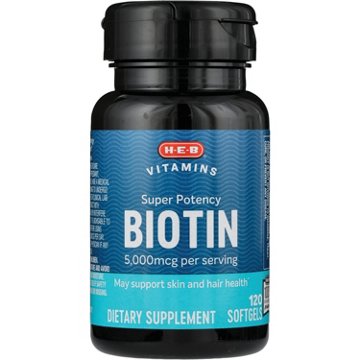H-E-B Vitamins Super Potency Biotin 5,000 mcg Softgels, 120 ct