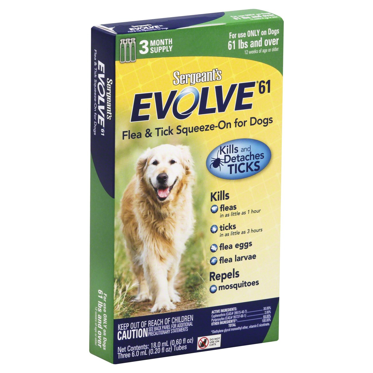 Sergeant s Evolve 61 Flea and Tick Squeeze On For Dogs 61 LBS and