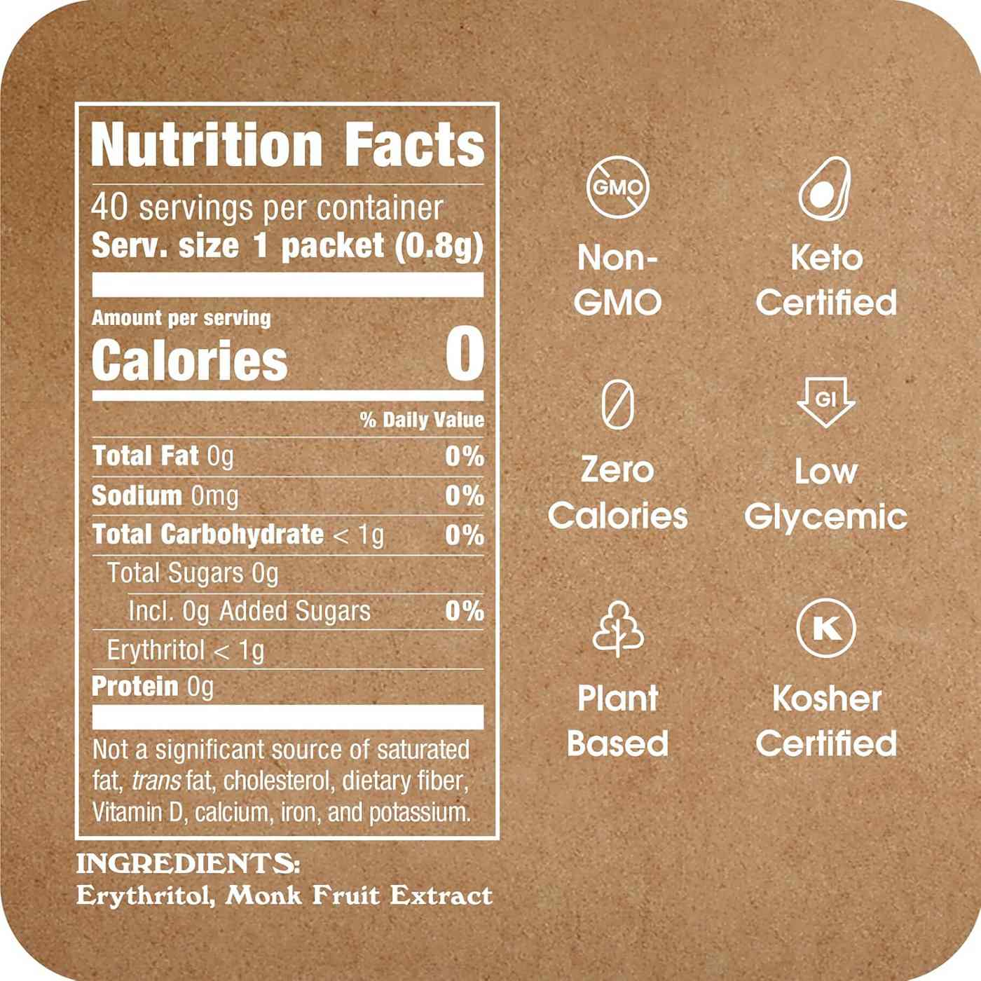 Monk Fruit in the Raw Zero Calorie Sweetener Packets; image 3 of 5