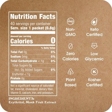 Monk Fruit in the Raw Zero Calorie Sweetener Packets, 40 ct