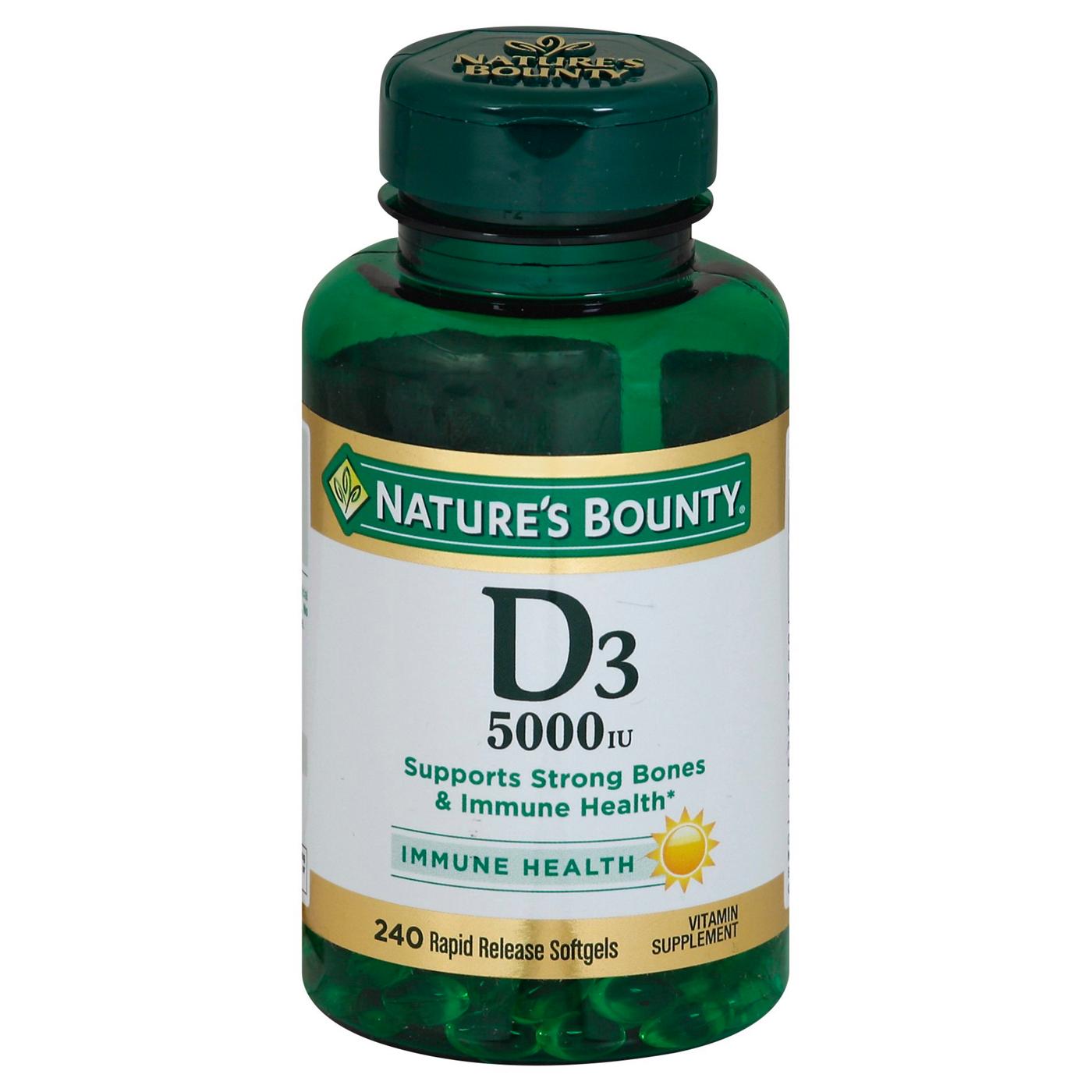 Nature's Bounty Vitamin D3 125 mcg (5000 IU) Softgels; image 1 of 2