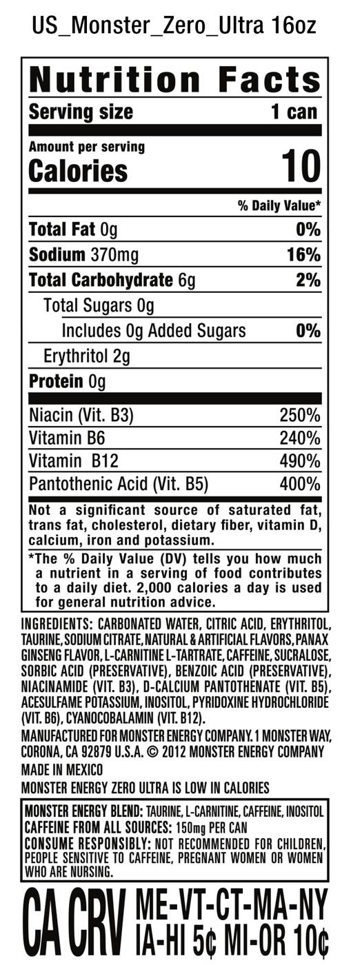 Monster Energy Zero Ultra, Sugar Free Energy Drink; image 2 of 2