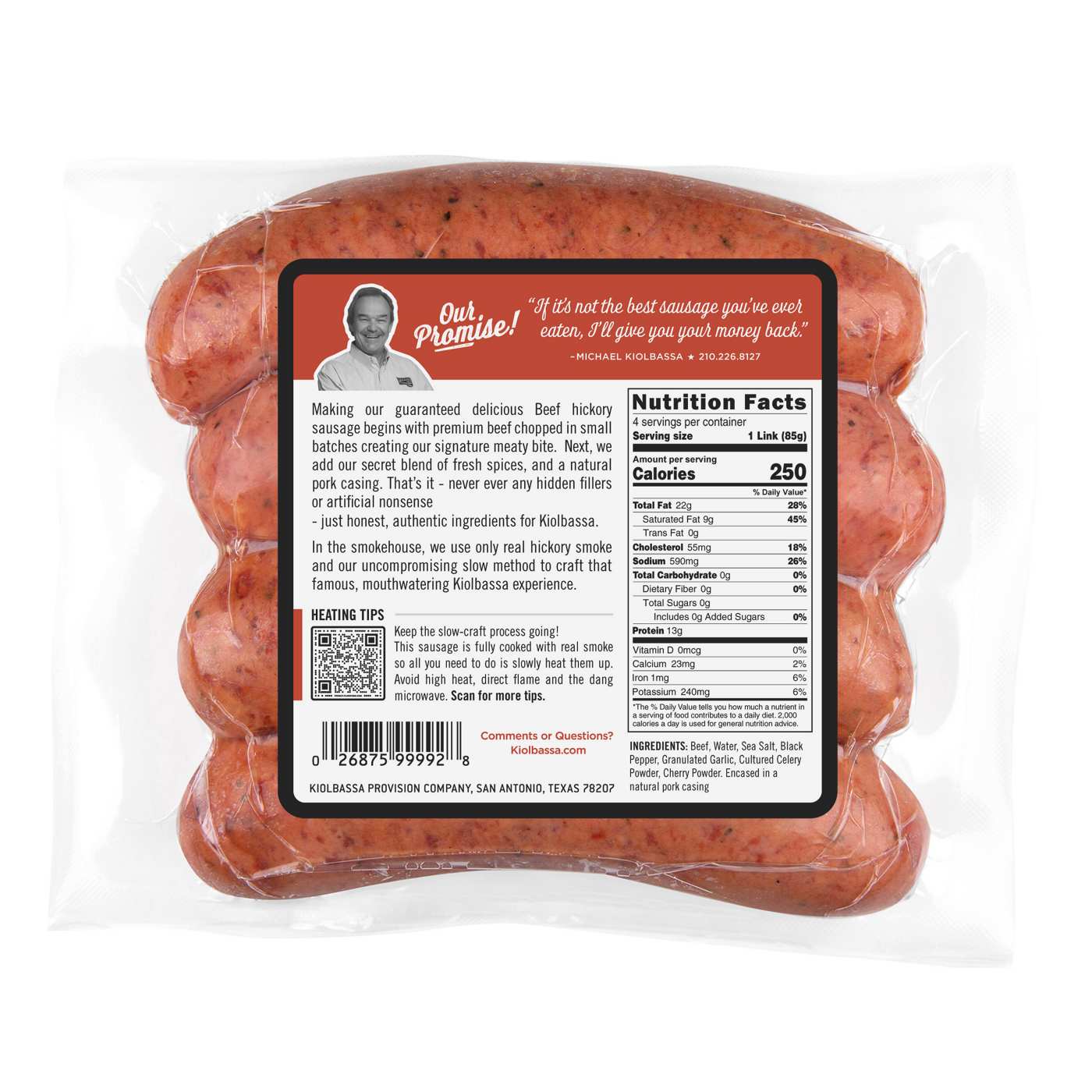 Kiolbassa Beef Hickory Smoked Sausage Links; image 2 of 2