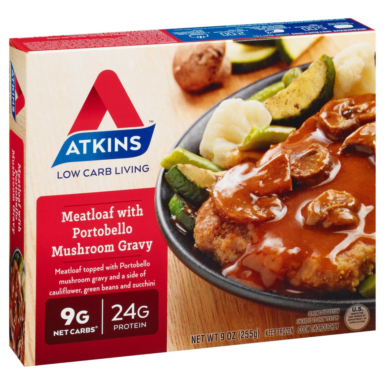 Atkins Low Carb Living Meatloaf & Portobello Mushroom Gravy Frozen Meal ...