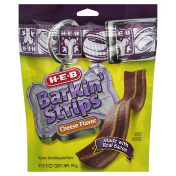 H-E-B Barkin' Bacon Strips Cheese FlavorDog Treats, 6 oz