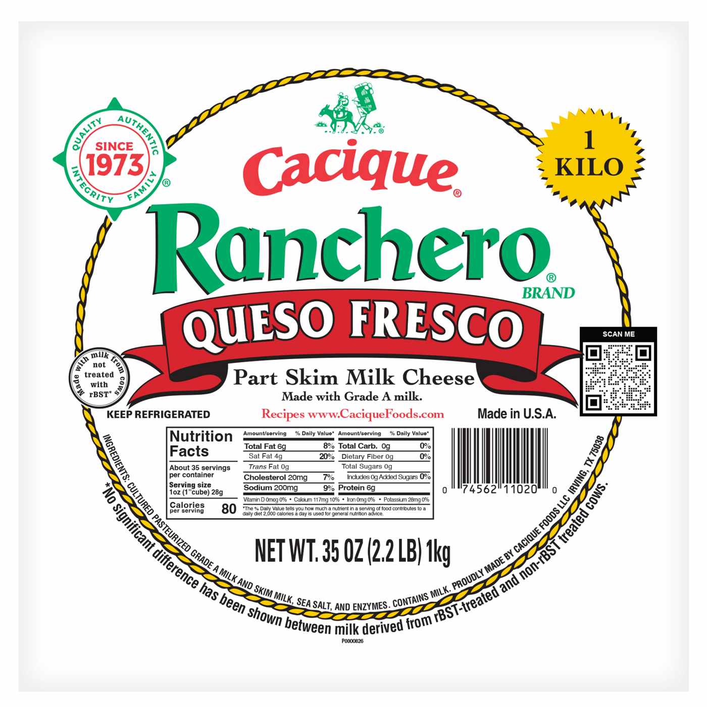 Cacique Ranchero Queso Fresco Cheese; image 1 of 2