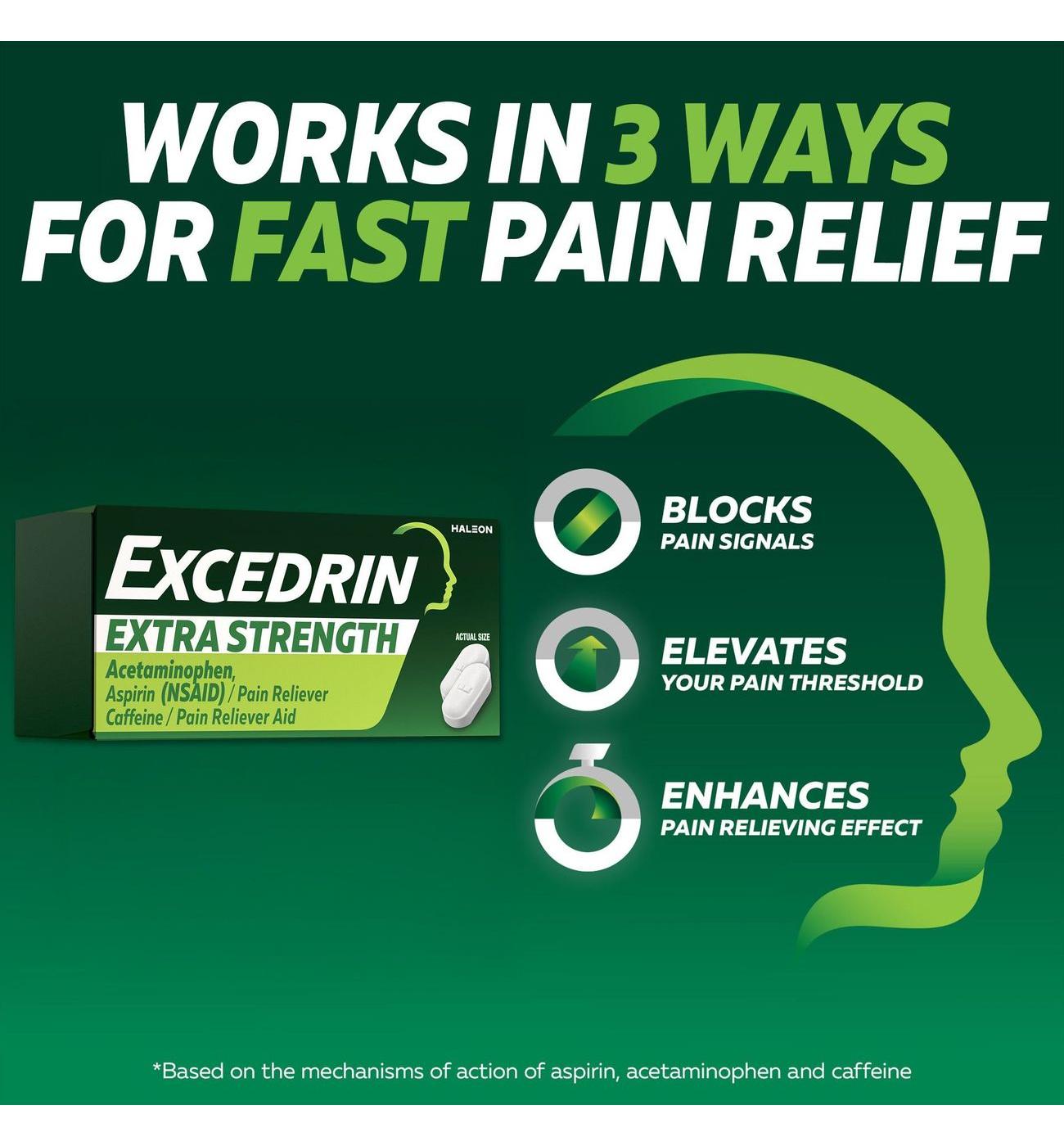 Excedrin Extra Strength Pain Relief Caplets for Headache Relief, Acetaminophen 250mg, Aspirin 250mg, Caffeine 65mg, Pain Reliever; image 2 of 2
