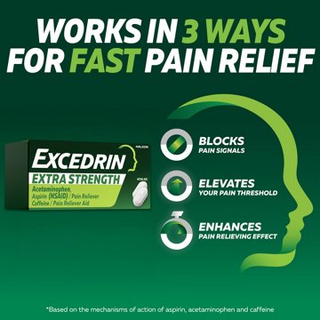 Excedrin Extra Strength Pain Relief Caplets for Headache Relief, Acetaminophen 250mg, Aspirin 250mg, Caffeine 65mg, Pain Reliever