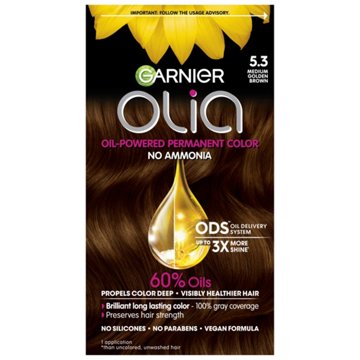 Garnier Olia Oil Powered Ammonia Free Permanent Hair Color 5.3 Medium Golden Brown