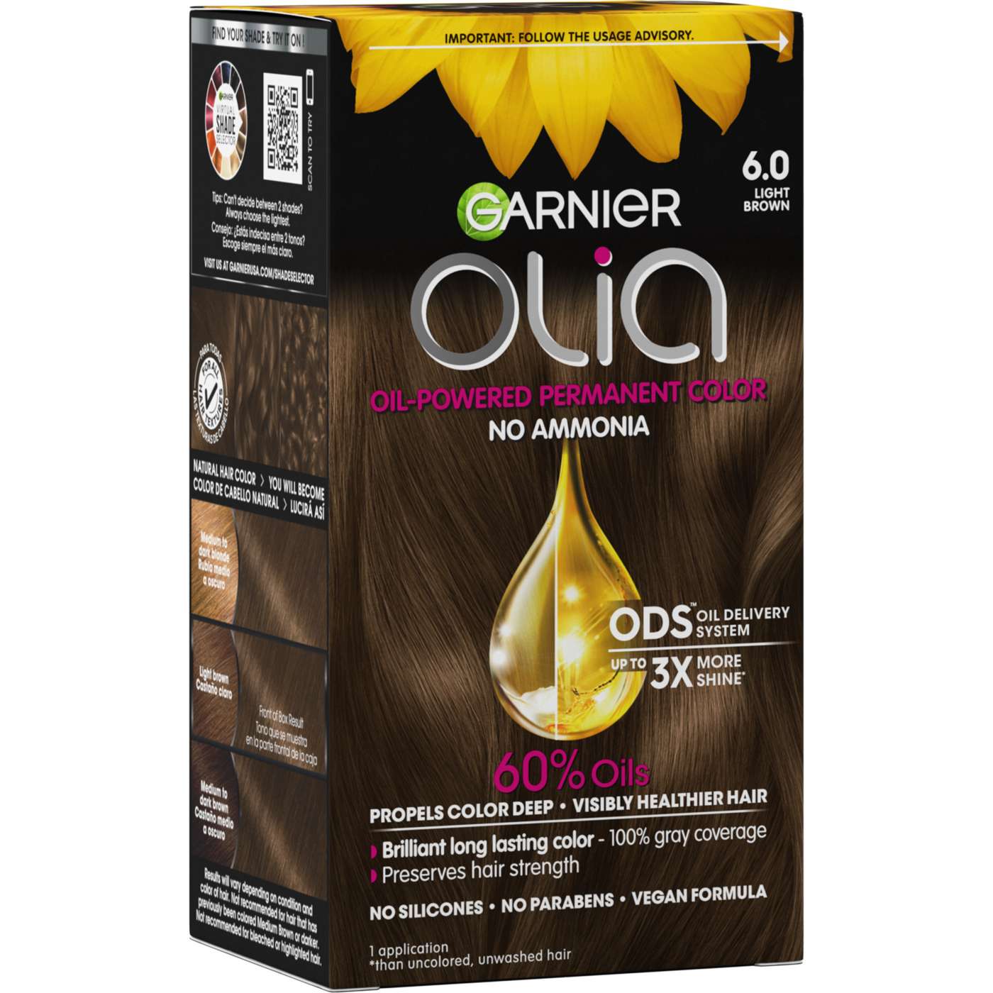 Garnier Olia Oil Powered Ammonia Free Permanent Hair Color 6.0 Light Brown; image 7 of 13