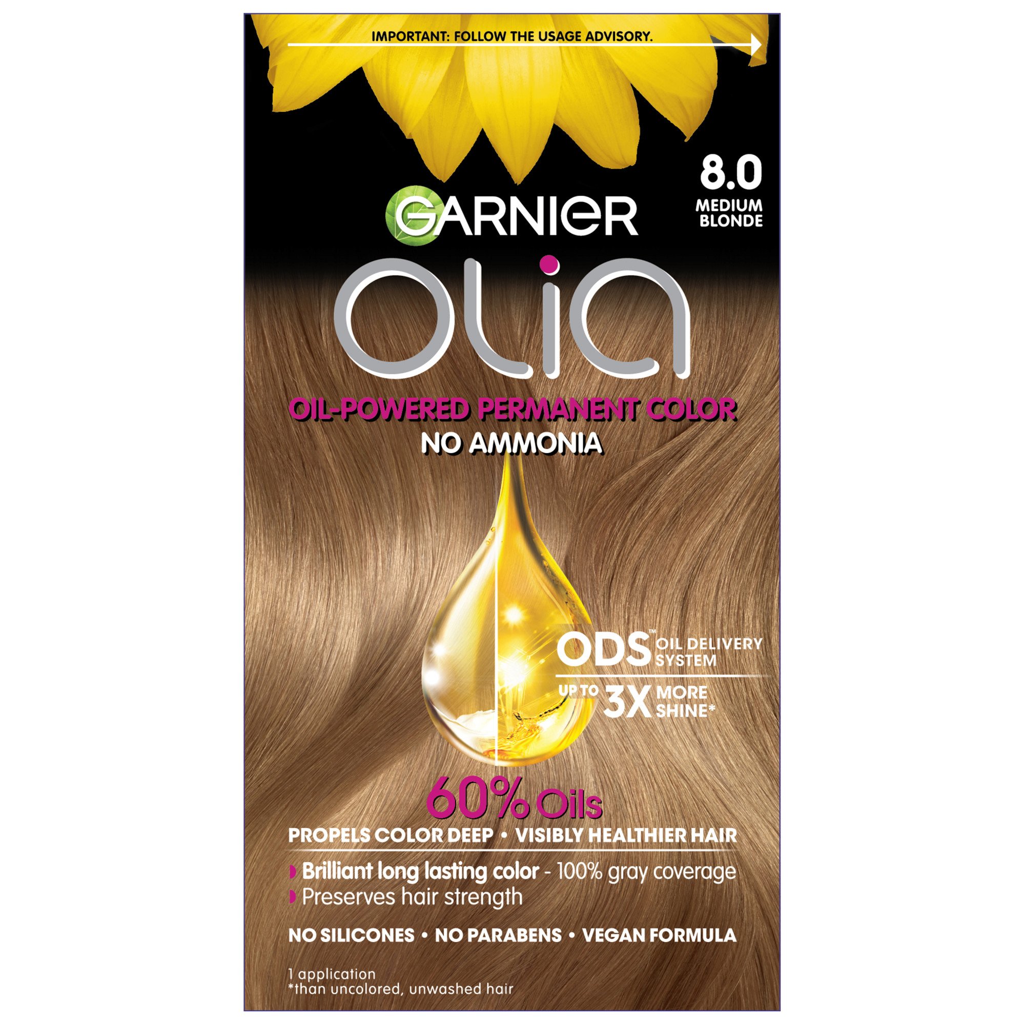 Garnier Olia Oil Powered Permanent Hair Color 8 0 Medium Blonde Hair Dye Shop Hair Color At H E B