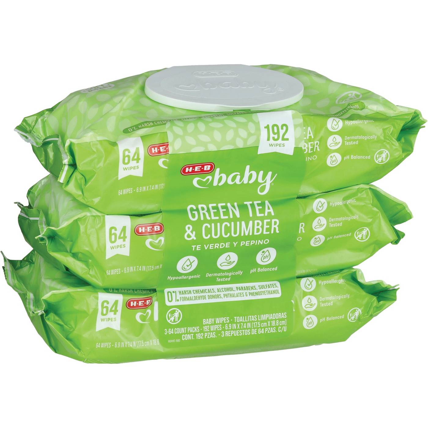 H-E-B Baby Wipes - Green Tea & Cucumber, 3 pk; image 1 of 3