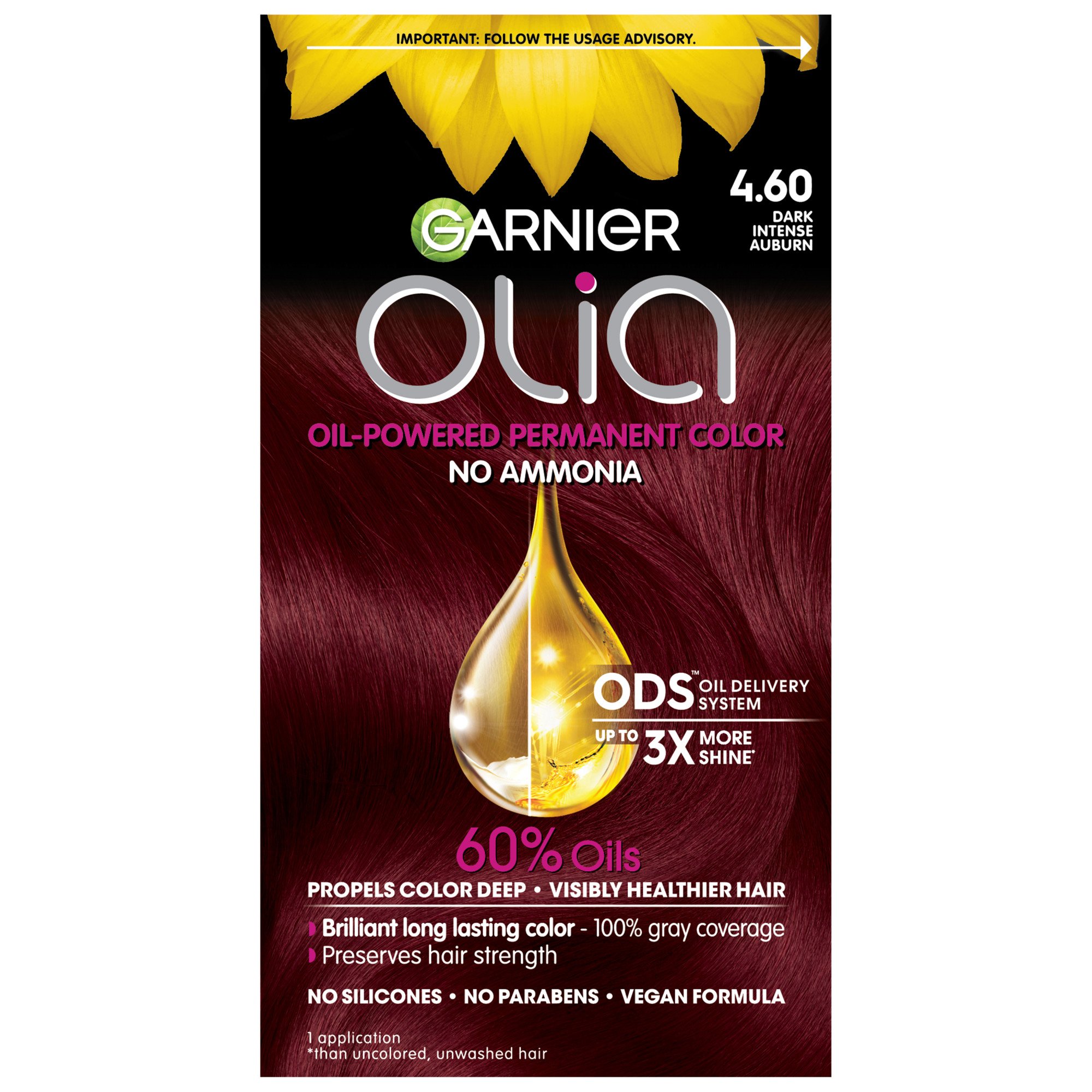 Garnier Olia Oil Powered Permanent Hair Color 4 60 Dark Intense Auburn Hair Dye Shop Hair Color At H E B