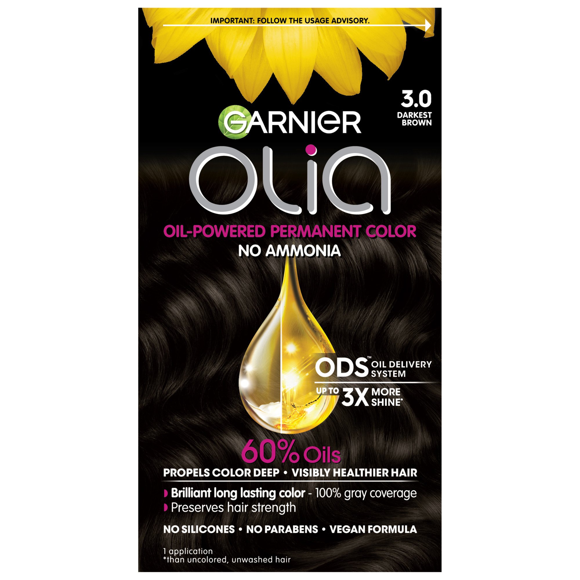 Garnier Olia Oil Powered Permanent Hair Color 3.0 Darkest Brown Hair