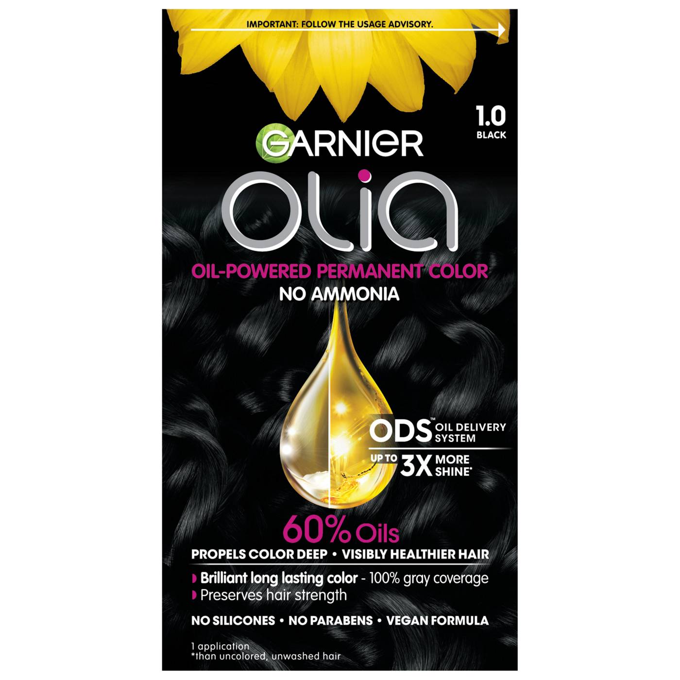 Garnier Olia Oil Powered Ammonia Free Permanent Hair Color 1.0 Black; image 1 of 9
