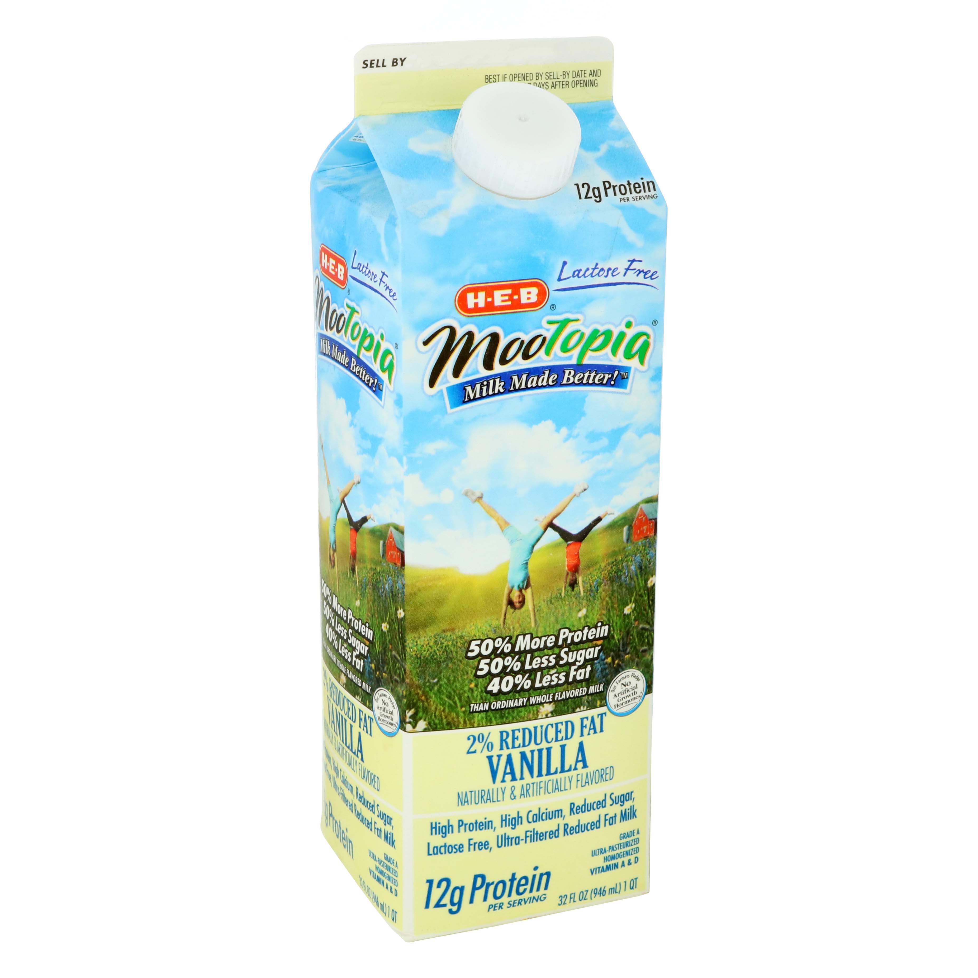H-E-B MooTopia Lactose Free Vanilla 2% Reduced Fat Milk, 1 qt