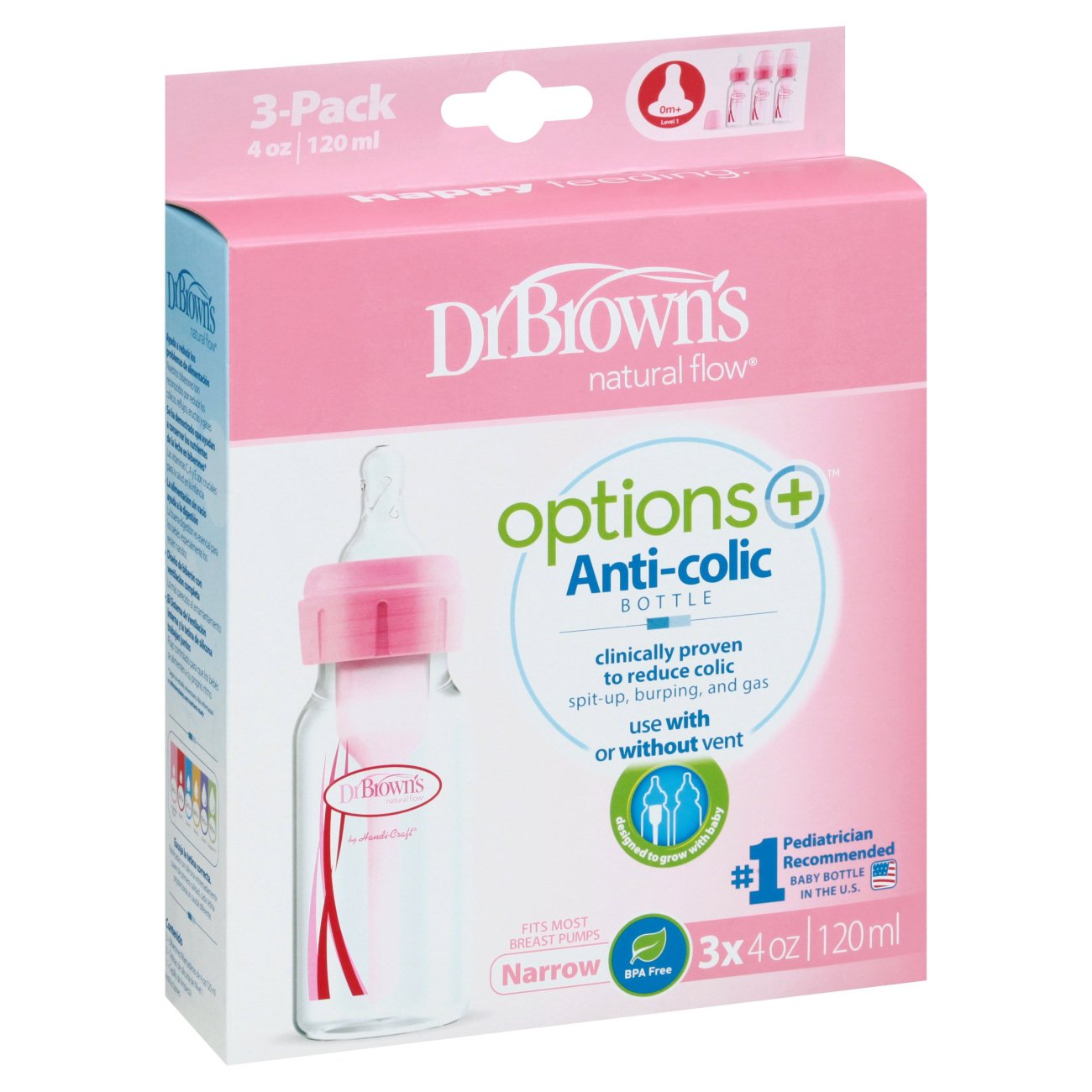 Dr. Brown's Options+ Anti-Colic Pink 4 oz Bottles - Shop Feeding 