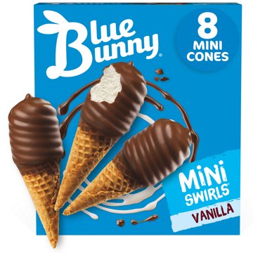 Blue Bunny Mini Swirls Vanilla Ice Cream Cones, 8 ct