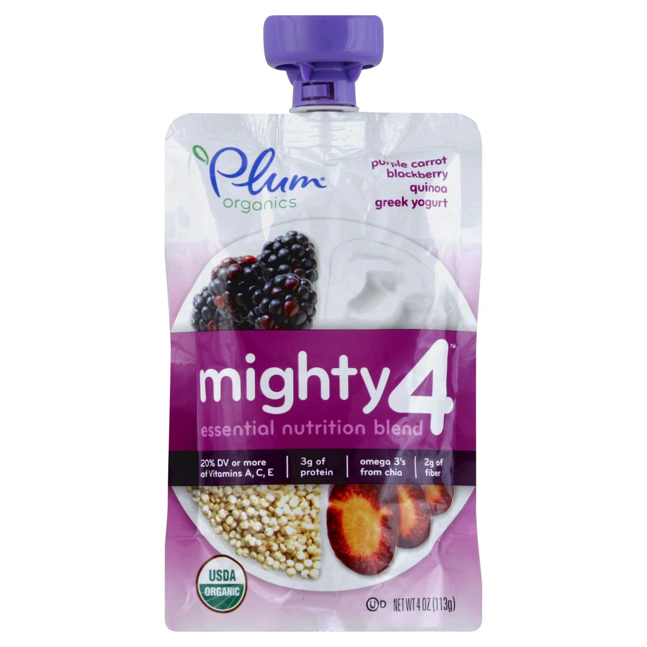 PLUM MIGHTY 4 TOTS SNACKS BLACKBERRY PURP CARROT QUINOA