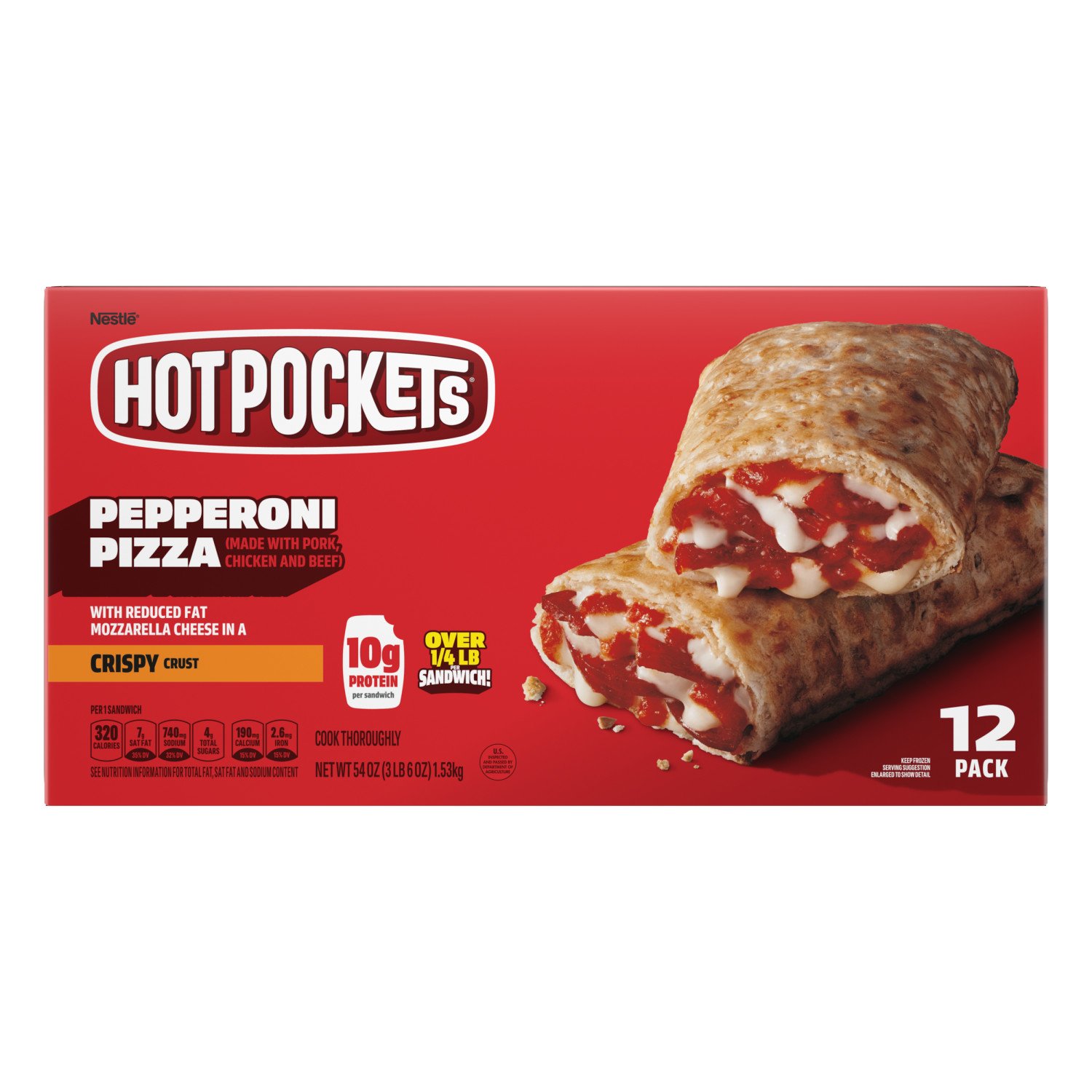 Hot Pockets Hot Pockets Pepperoni Pizza Crispy Crust Frozen Snacks, Pizza Snacks Made with