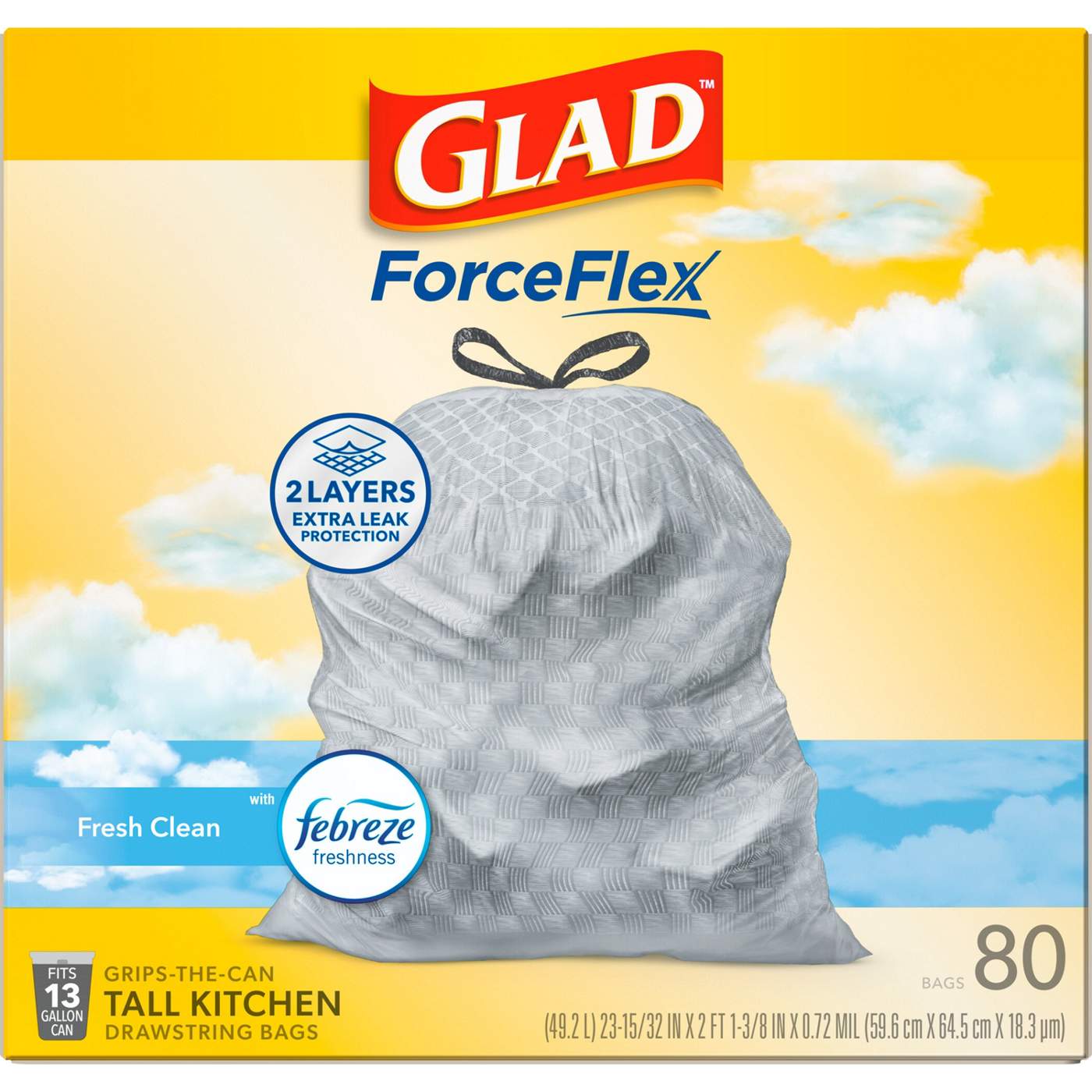 Glad ForceFlex Tall Kitchen Drawstring Trash Bags, 13 Gal - Gain Fresh Clean with Febreze; image 2 of 14