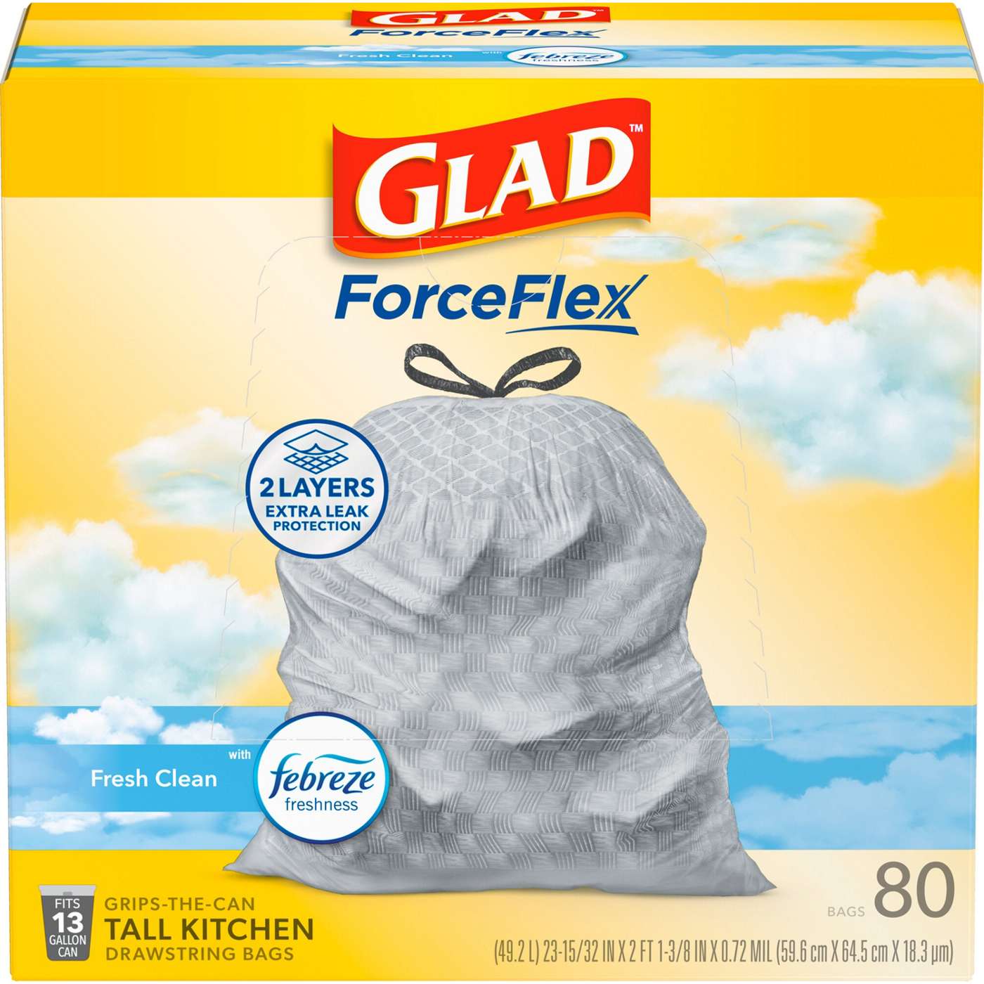 Glad ForceFlex Tall Kitchen Drawstring Trash Bags, 13 Gal - Gain Fresh Clean with Febreze; image 11 of 14