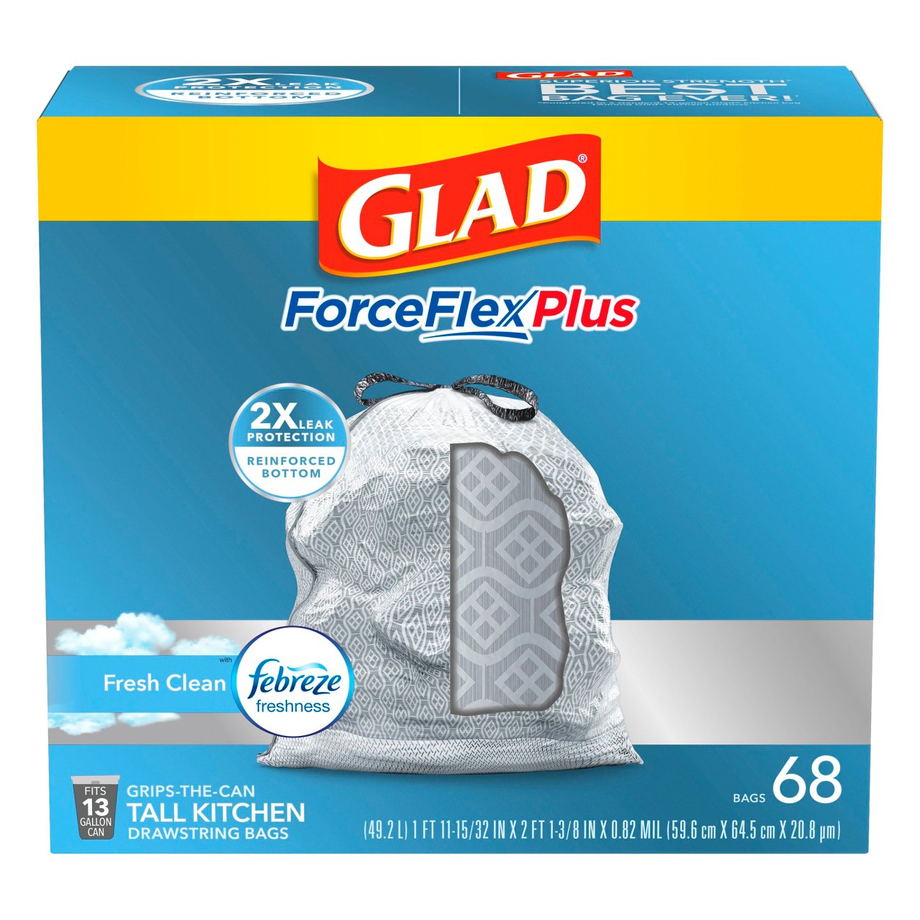 Glad Glad ForceFlexPlus Tall Kitchen Drawstring Trash Bags 13 Gallon