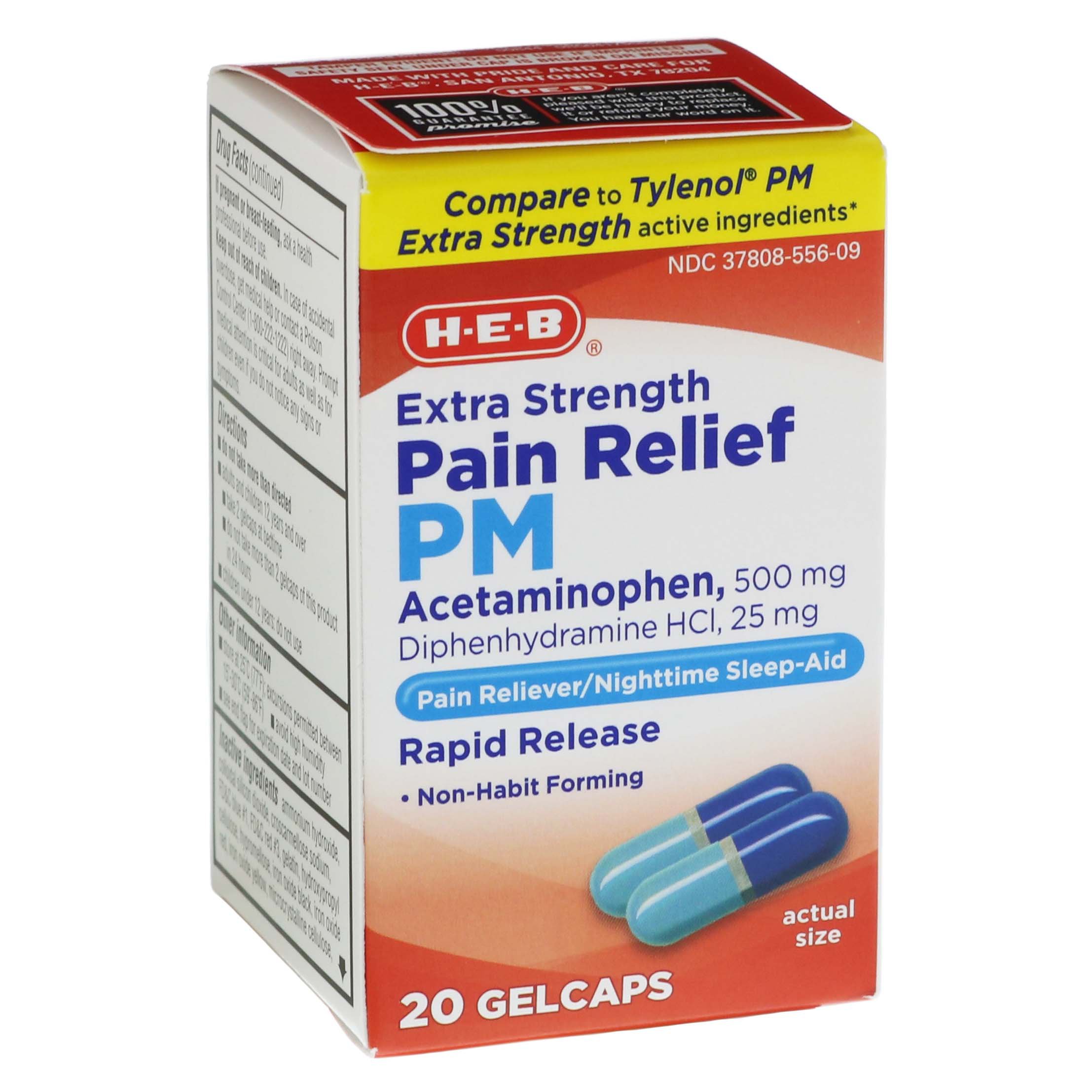 H-E-B Pain Relief PM Gelcaps, 20 ct