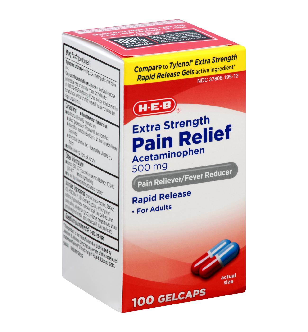 HEB Acetaminophen Fever & Pain Relief Gelcaps 500 mg Shop Pain