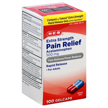H-E-B Acetaminophen Fever & Pain Relief Gelcaps – 500 mg, 100-ct