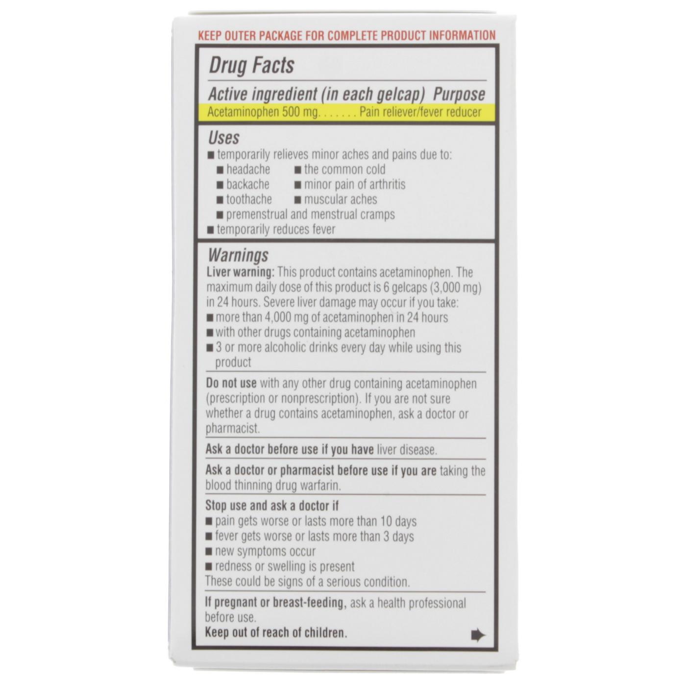 H-E-B Acetaminophen Fever & Pain Relief Gelcaps – 500 mg; image 3 of 3