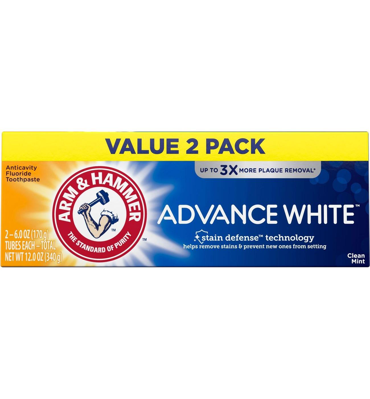 Arm & Hammer Advance White Clean Mint Anticavity Fluoride Toothpaste, 2 Pk; image 1 of 2