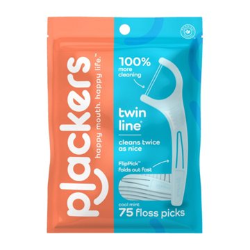 Plackers Twin Line Mint Flossers, 75 ct