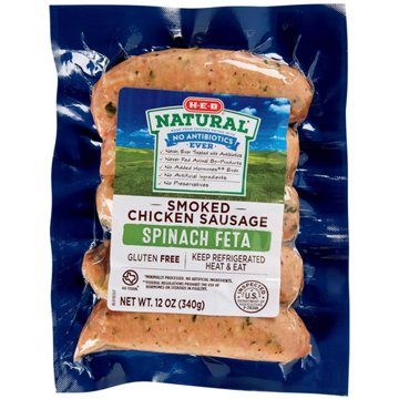H-E-B Natural Smoked Chicken Sausage Links - Spinach Feta, 5 ct